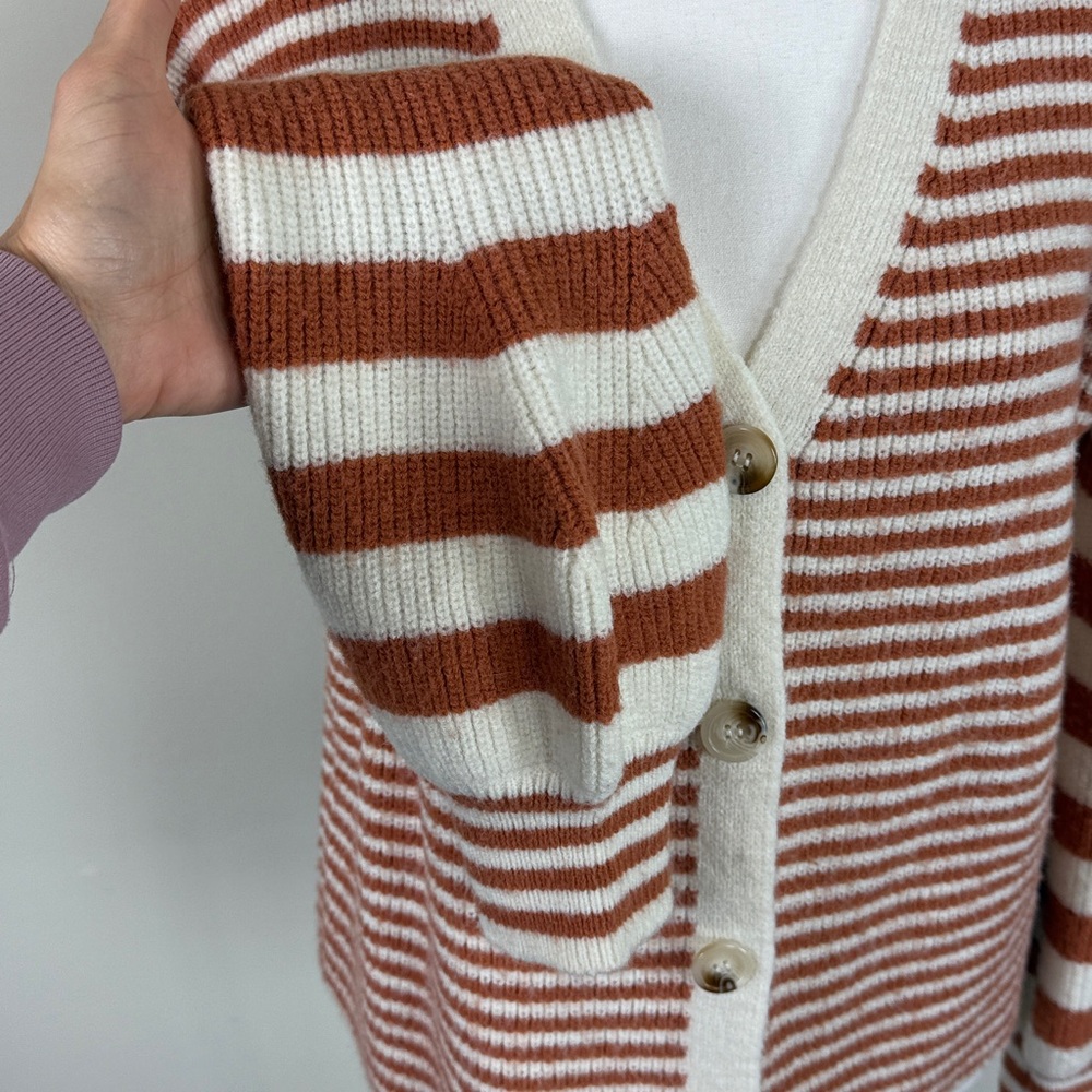 Sadie & Sage Tight Knot Balloon‎ Sleeve Stripe Cardigan Rust & Cream Medium - Picture 5 of 7